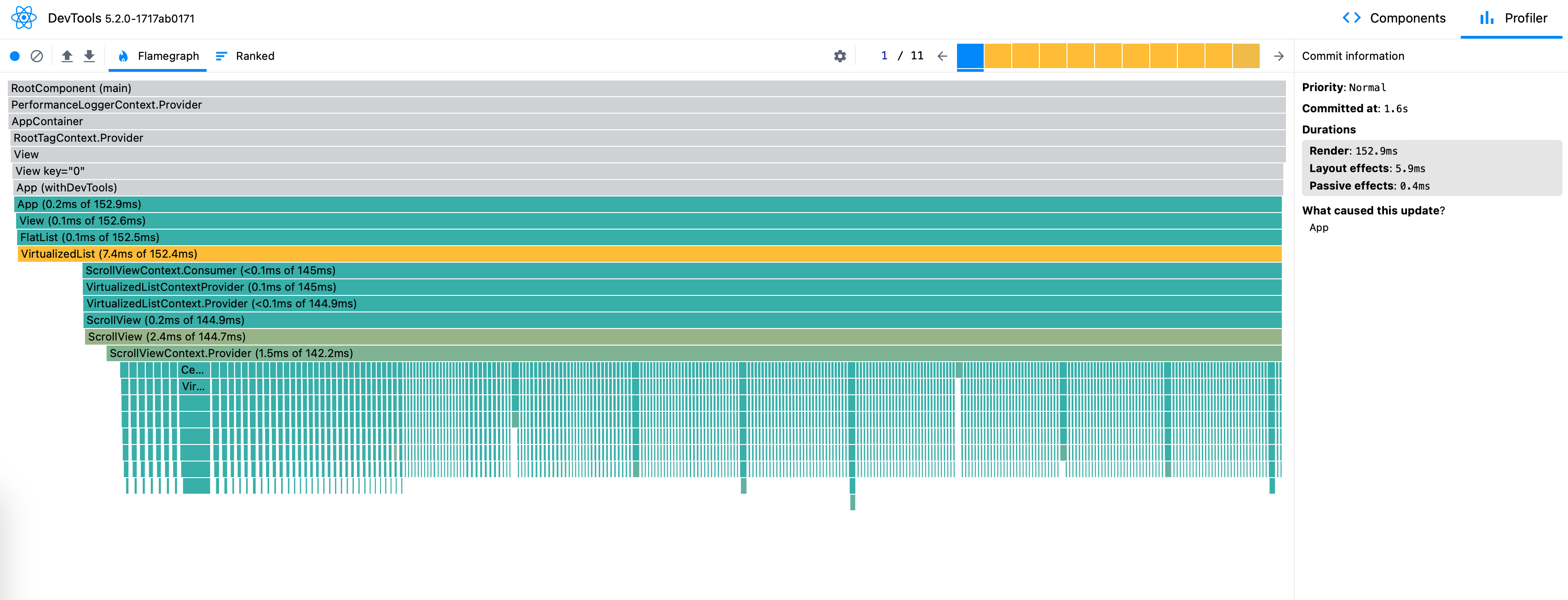 React Profiler showing 150 millisecond render times